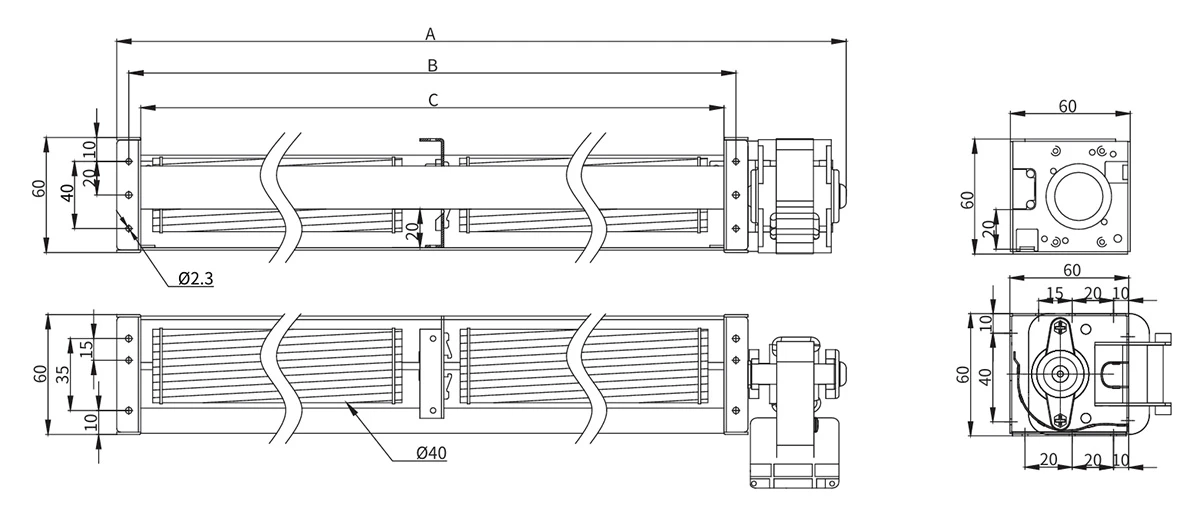 40MM AC CROSS FLOW FAN Overal Dimmensions 40MM AC CROSS FLOW FAN Overal Dimmensions